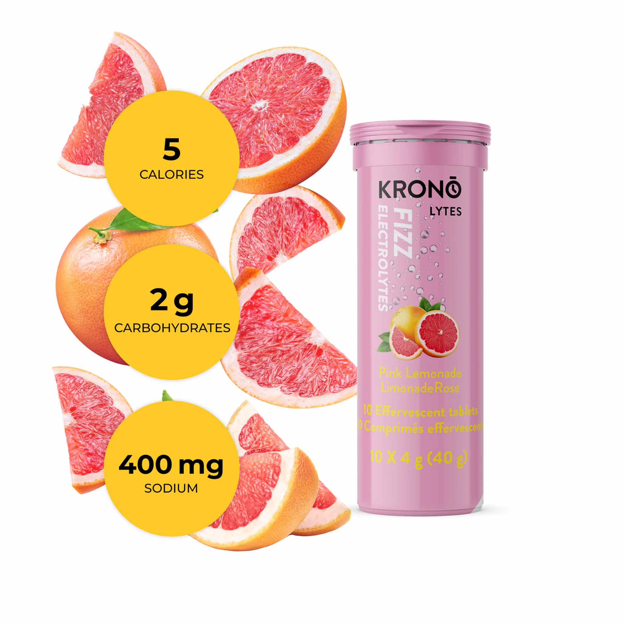 Krono Nutrition Electrolytes Tablettes Effervescentes Limonade Rose - Image 2
